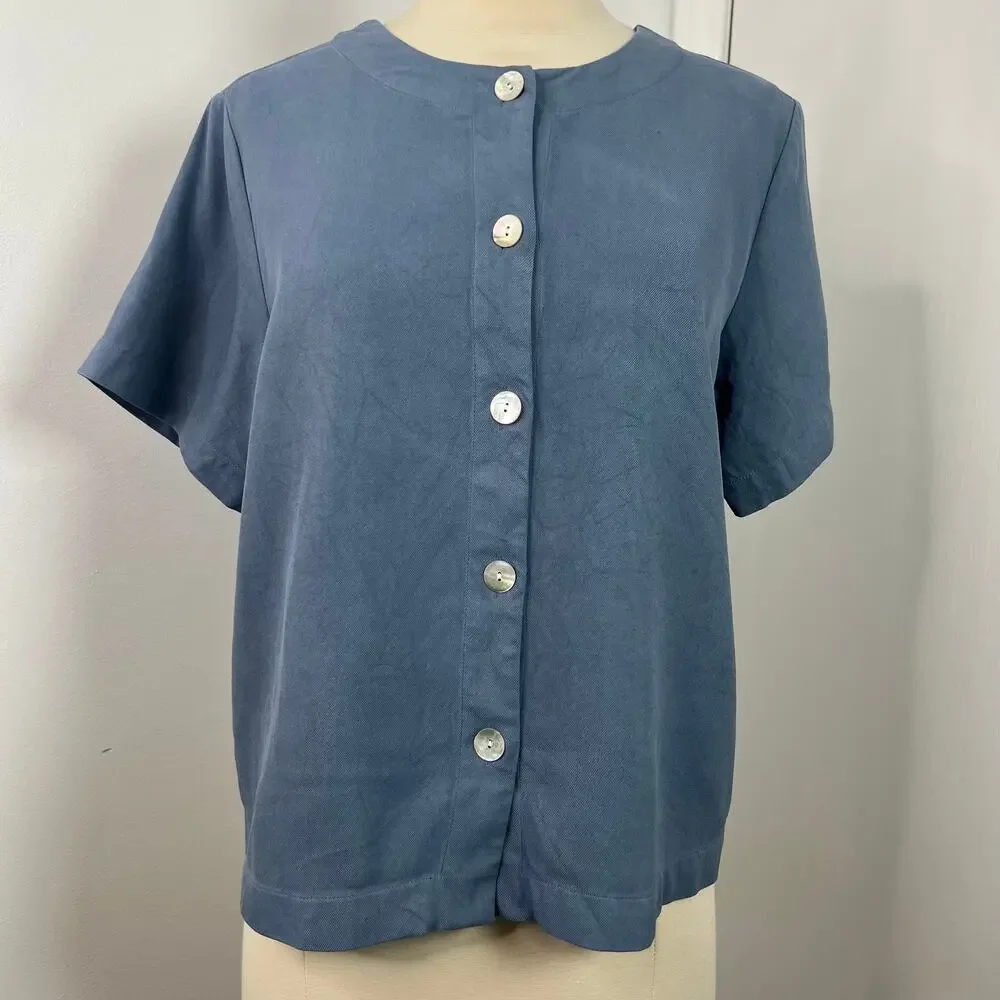 ORVIS Women's 100% Silk Short Sleeve Button Down Shirt Classic Minimalist Size M - Picture 4 of 13